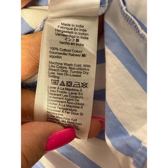 J. Crew Tiered Popover Poplin Mini Dress Blue Striped Size Medium - Picture 14 of 14